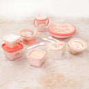 Juego de alimentación para bebés sin BPA de 11 piezas de Plasutil | Incluye taza de entrenamiento, plato calefactor con ventosa, tazón y tapa, dispensador, recipientes para refrigerios para bebés, cucharas y más (arcoíris - rosa)