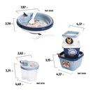 Juego de alimentación para bebés sin BPA de 11 piezas de Plasutil | Incluye taza de entrenamiento, plato calefactor con ventosa, tazón y tapa, dispensador, recipientes para refrigerios para bebés, cucharas y más (Animales - Azul)