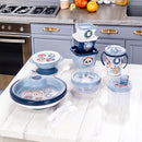 Juego de alimentación para bebés sin BPA de 11 piezas de Plasutil | Incluye taza de entrenamiento, plato calefactor con ventosa, tazón y tapa, dispensador, recipientes para refrigerios para bebés, cucharas y más (Animales - Azul)