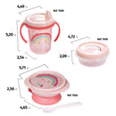 Juego de alimentación para bebés sin BPA de 11 piezas de Plasutil | Incluye taza de entrenamiento, plato calefactor con ventosa, tazón y tapa, dispensador, recipientes para refrigerios para bebés, cucharas y más (arcoíris - rosa)