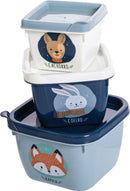Juego de alimentación para bebés sin BPA de 11 piezas de Plasutil | Incluye taza de entrenamiento, plato calefactor con ventosa, tazón y tapa, dispensador, recipientes para refrigerios para bebés, cucharas y más (Animales - Azul)