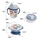 Juego de alimentación para bebés sin BPA de 11 piezas de Plasutil | Incluye taza de entrenamiento, plato calefactor con ventosa, tazón y tapa, dispensador, recipientes para refrigerios para bebés, cucharas y más (Animales - Azul)