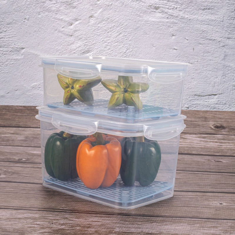 Food Storage Container for Fridge 87.91 fl oz Hermetic Closure - Clear Blue Plasutil