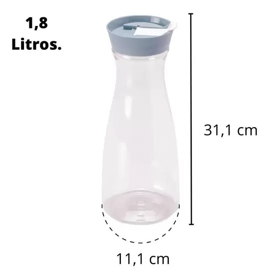 1.8 Liter Easy Mixing Bottle with Tight Round Lid with Snap Lid, Clear and Grey Plasutil | BPA-Free 8038