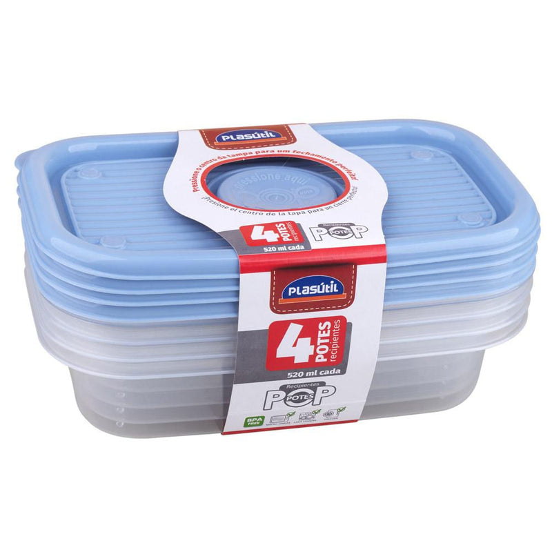 Juego de 4 piezas de plástico rectangular para preparación de comidas | Contenedor de almacenamiento de alimentos sin BPA de 17,6 fl oz con tapa abatible Plasutil