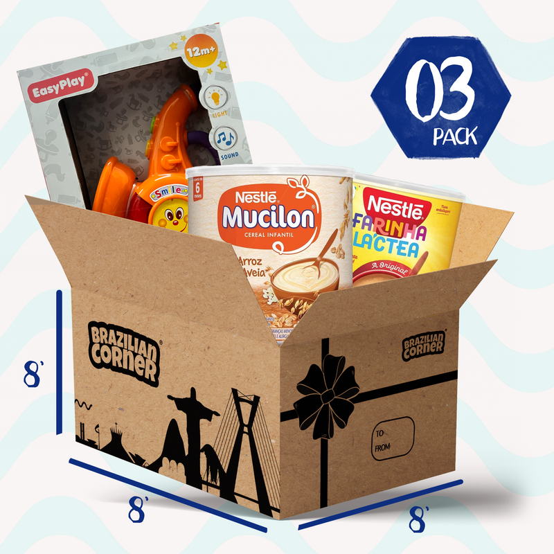 Baby Gift Box 3 Set Mucilon Cereal 14.1 oz, Farinha Lactea 12.7 oz and Light & Sound Learning Toy (RICE/SAX)