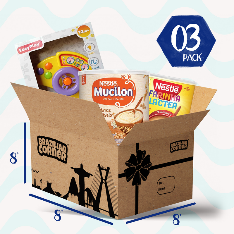 Baby Gift Box 3 Set Mucilon Cereal 14.1 oz, Farinha Lactea 12.7 oz and Light & Sound Learning Toy (RICE/WHELL)