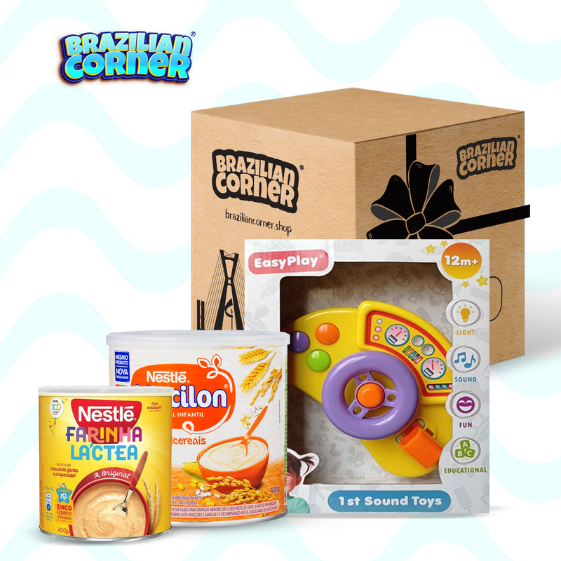 Baby Gift Box 3 Set Mucilon Cereal 14.1 oz, Farinha Lactea 12.7 oz and Light & Sound Learning Toy (MULTI/WHEEL)