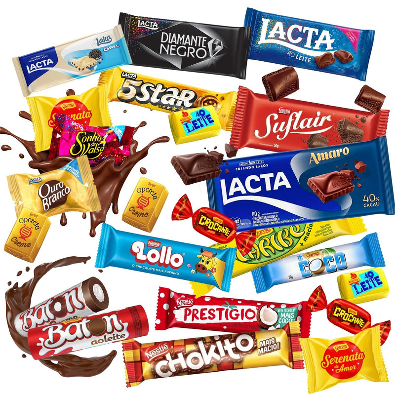 Brazilian Chocolate Candy Variety Pack, 35 Assorted Individually Wrapped Chocolate Bars 1.4LB, Bundle with Food Container 101.44 oz BPA Free | Snack Size Imported Chocolate Mix Bulk 35 Pack