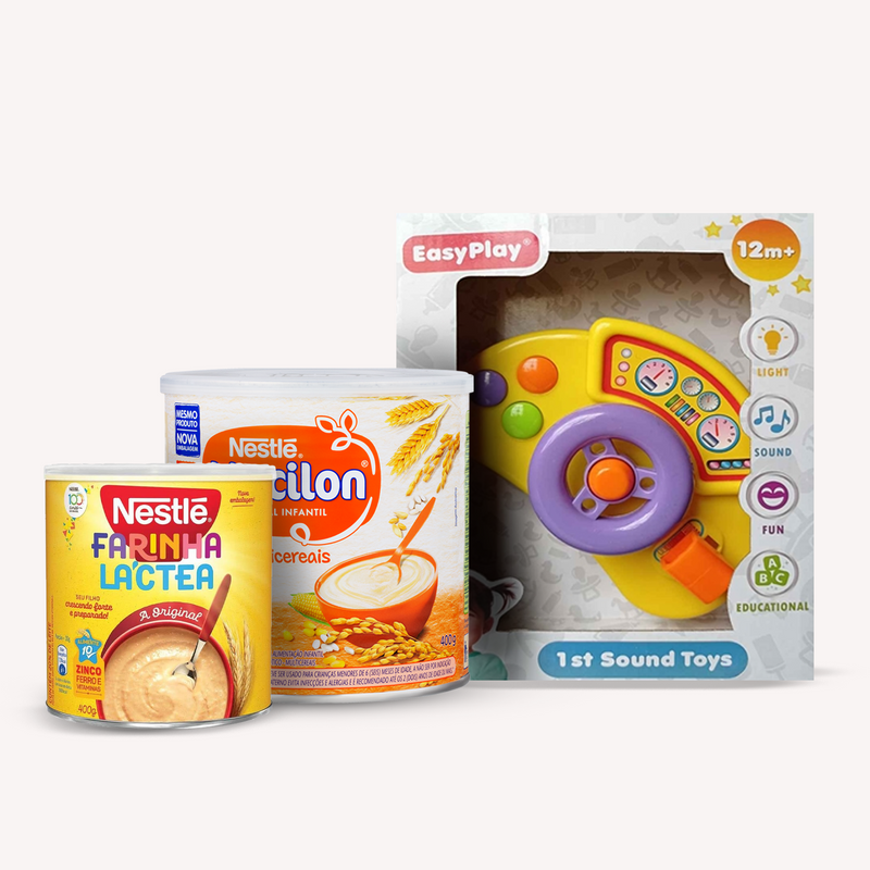 Baby Gift Box 3 Set Mucilon Cereal 14.1 oz, Farinha Lactea 12.7 oz and Light & Sound Learning Toy (MULTI/WHEEL)