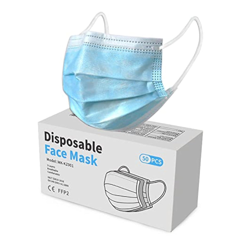 Face Mask 50 Pack Disposable, With Ear-loop, 3 Layers Filtered Mask