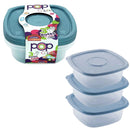 3 Pieces Square Plastic Meal Prep Set | 33.8 Fl Oz BPA-Free Food Storage Container with Pop Lid Plasutil