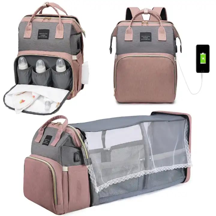 Mochila para pañales de mamá y bebé | Bolso portátil para bebé con cuna de viaje cambiador