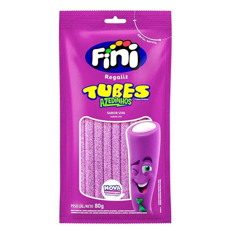 Fini Sour Grape Flavor Gummy Tubes, Fruity Candies, Gummy Snacks, 3.17oz