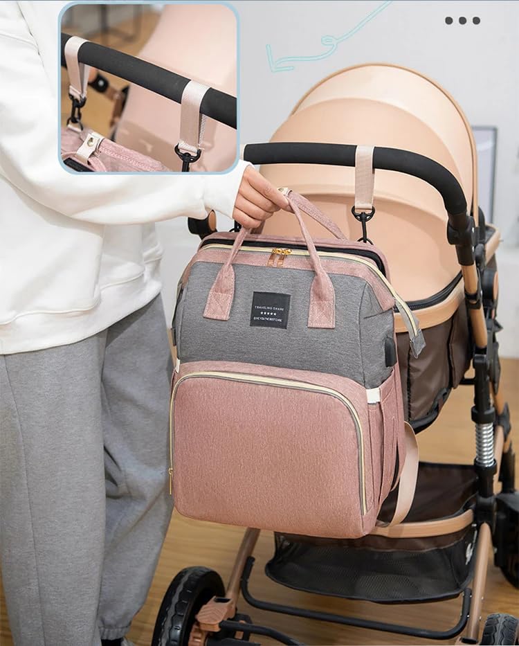 Mochila para pañales de mamá y bebé | Bolso portátil para bebé con cuna de viaje cambiador