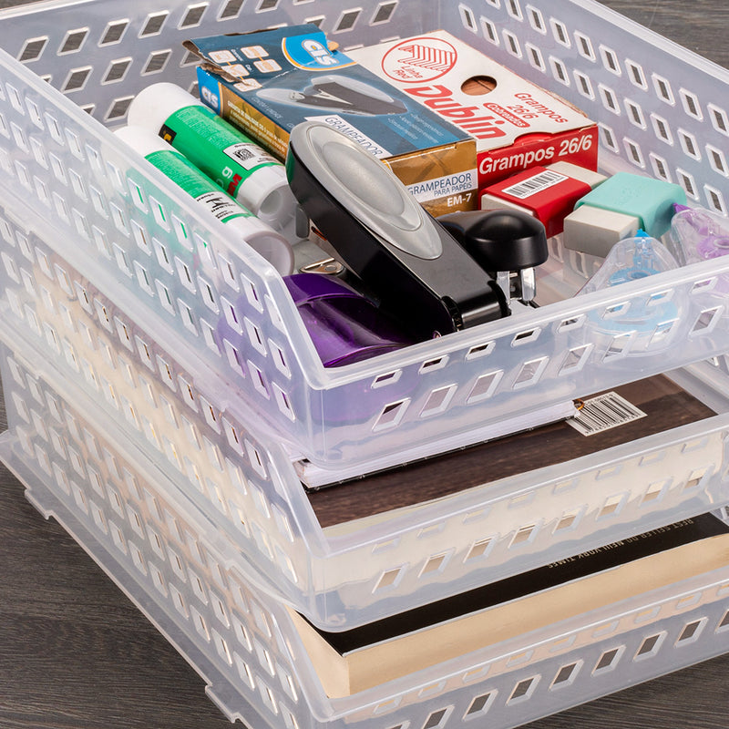 3 Pack Stackable Storage Bins for Pantry Plasutil | Open Front Plastic Storage Basket for Organizing Kitchen, Bathroom, Closet & Bathroom Essentials