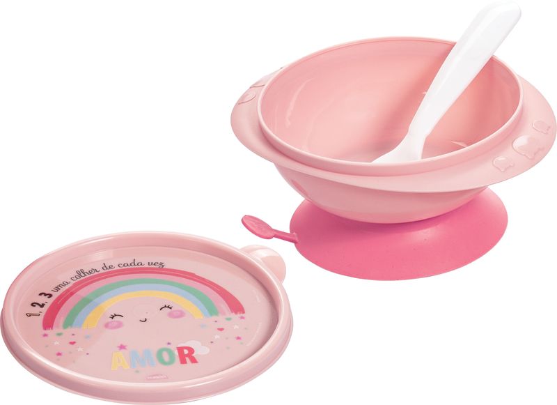 Juego de alimentación para bebés sin BPA de 11 piezas de Plasutil | Incluye taza de entrenamiento, plato calefactor con ventosa, tazón y tapa, dispensador, recipientes para refrigerios para bebés, cucharas y más (arcoíris - rosa)