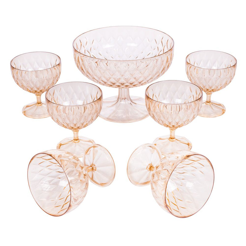 Plasutil Glass Dessert Bowls Set, 7 Pieces - 11.83 oz Cups, 64.25 oz Punch Bowl, Heavy Base