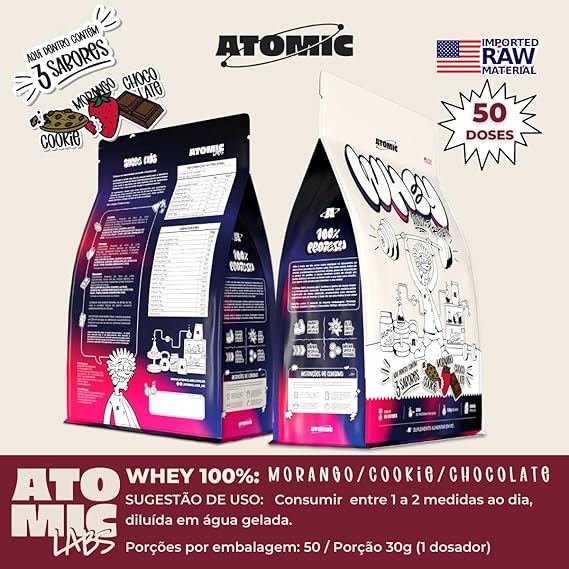 Atomic 100% Whey Protein Powder, Chocolate 500g | Strawberry 500g | Cookies 500g - 3.3 lb