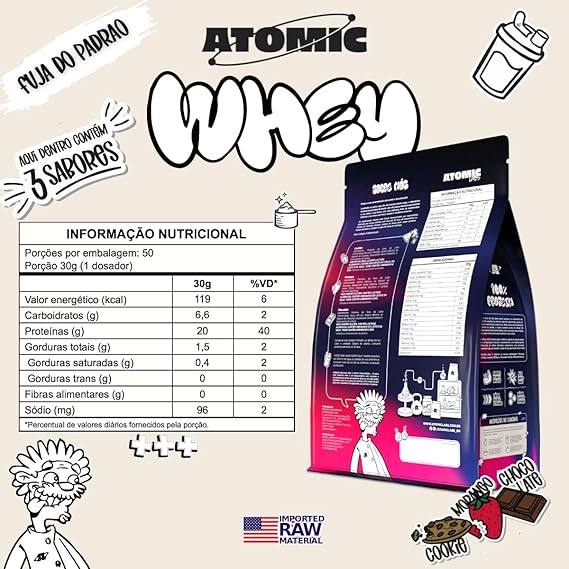 Atomic 100% Whey Protein Powder, Chocolate 500g | Strawberry 500g | Cookies 500g - 3.3 lb