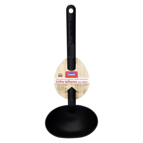 Cucharón para utensilios de cocina de Plasutil negro (paquete de 1) | Utensilio de plástico con mango ergonómico resistente al calor | Duradero, libre de BPA 501