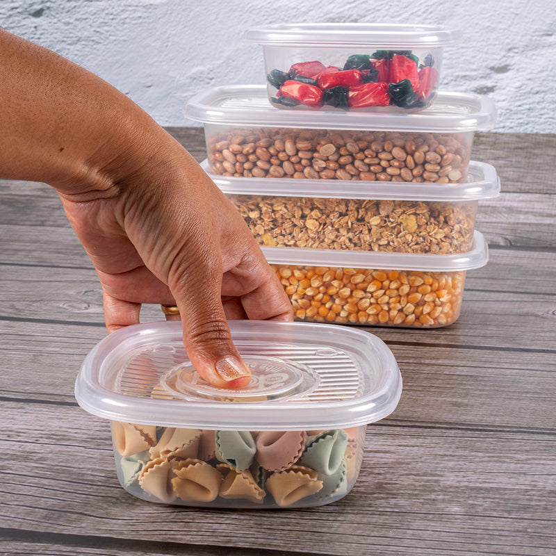 Square Plastic Food Storage Container with Pop Lid Transparent 13.52 Fl Oz Plasutil | Meal Prep Box | BPA-Free 5770T