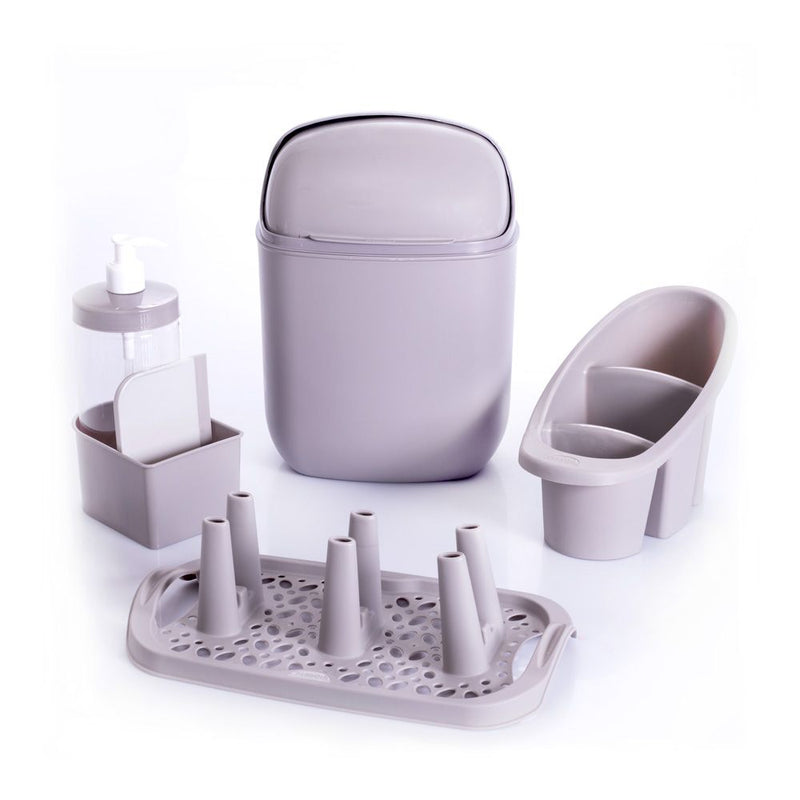 Juego de organizador de fregadero de cocina de 4 piezas Plasutil | Soporte para esponja, escurridor de tazas, escurridor de cubiertos, mini bote de basura con tapa sin BPA