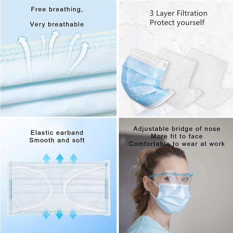 Face Mask 50 Pack Disposable, With Ear-loop, 3 Layers Filtered Mask