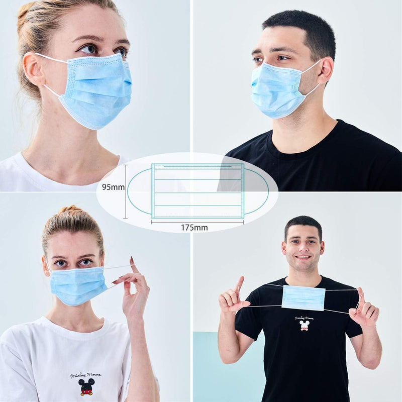 Face Mask 50 Pack Disposable, With Ear-loop, 3 Layers Filtered Mask