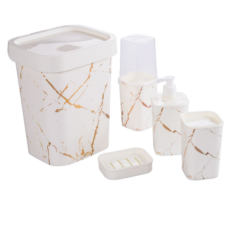 Plasutil Nordic Marble Texture Bathroom Kit | 5-Piece Ceramic Set