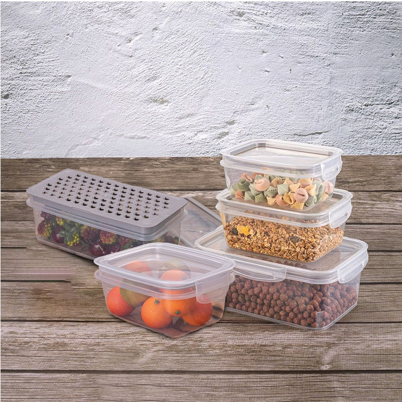 5-Pc Perfect Lock Food Storage Containers Set Plasutil | BPA-Free | Airtight Lids with 4 Locking Tabs | Microwave, Dishwasher & Freezer Safe | Ideal for Lunch, Meal Prep & Leftovers | Kitchen Organization, Pantry