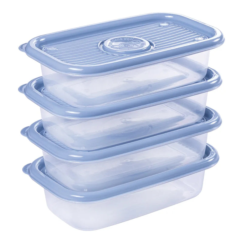 Juego de 4 piezas de plástico rectangular para preparación de comidas | Contenedor de almacenamiento de alimentos sin BPA de 17,6 fl oz con tapa abatible Plasutil