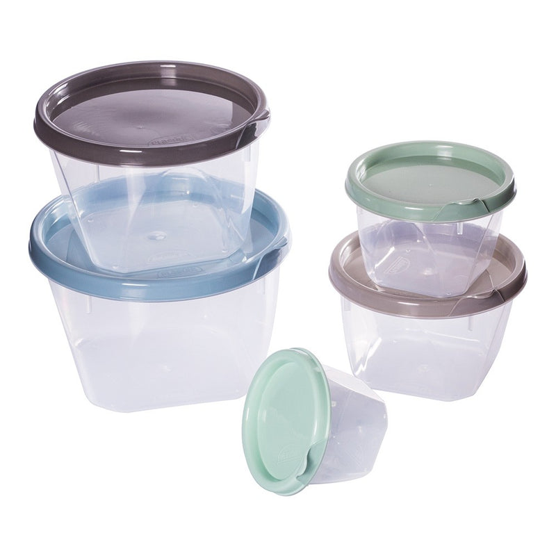 5 Piece Conect Food Storage Container Set with Lids Plasutil |  Plastic Meal Prep Set BPA Free