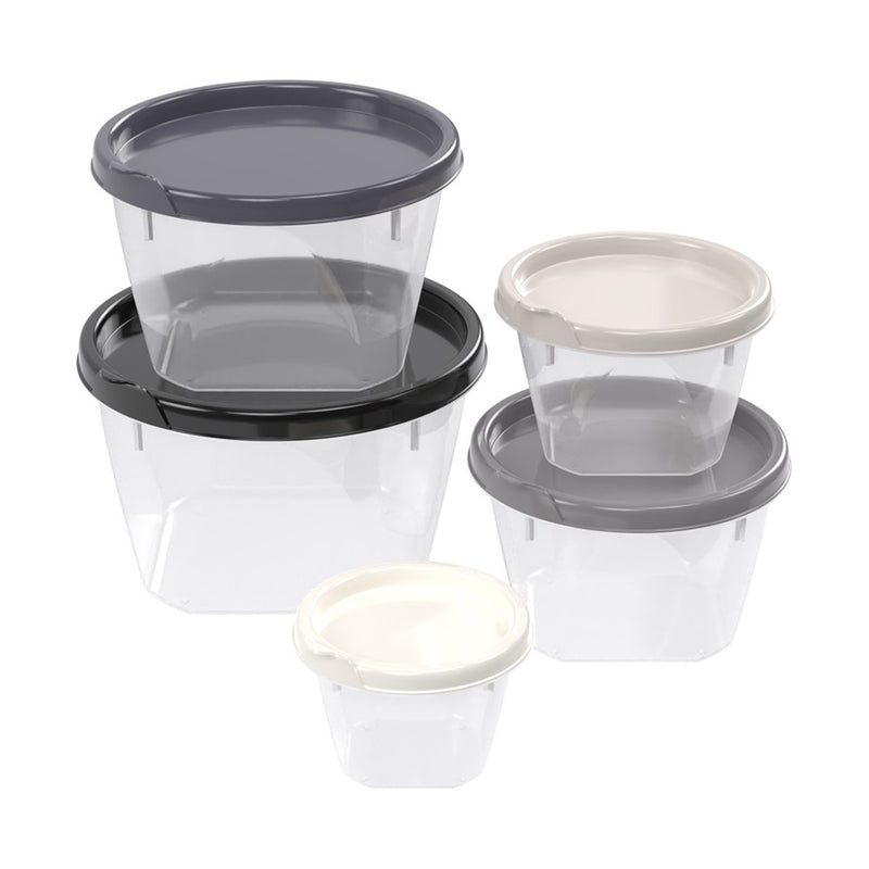 5 Piece Conect Food Storage Container Set with Lids Plasutil |  Plastic Meal Prep Set BPA Free