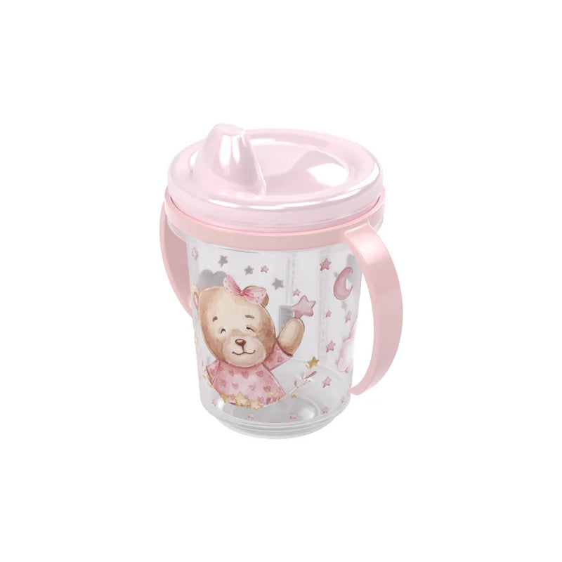 Plastic Kids Training Cup with Lid and Handles Pink Bear | BPA-Free 330 ml Plasutil 8217