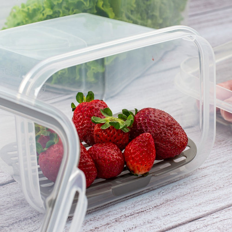 5-Pc Perfect Lock Fridge Storage Organizer Bins with Removable Drain Set | BPA-Free | Airtight Lids Stackable Refrigerator Containers for Fruit & Vegetables | Microwave, Dishwasher & Freezer Safe | Kitchen Organization, Pantry