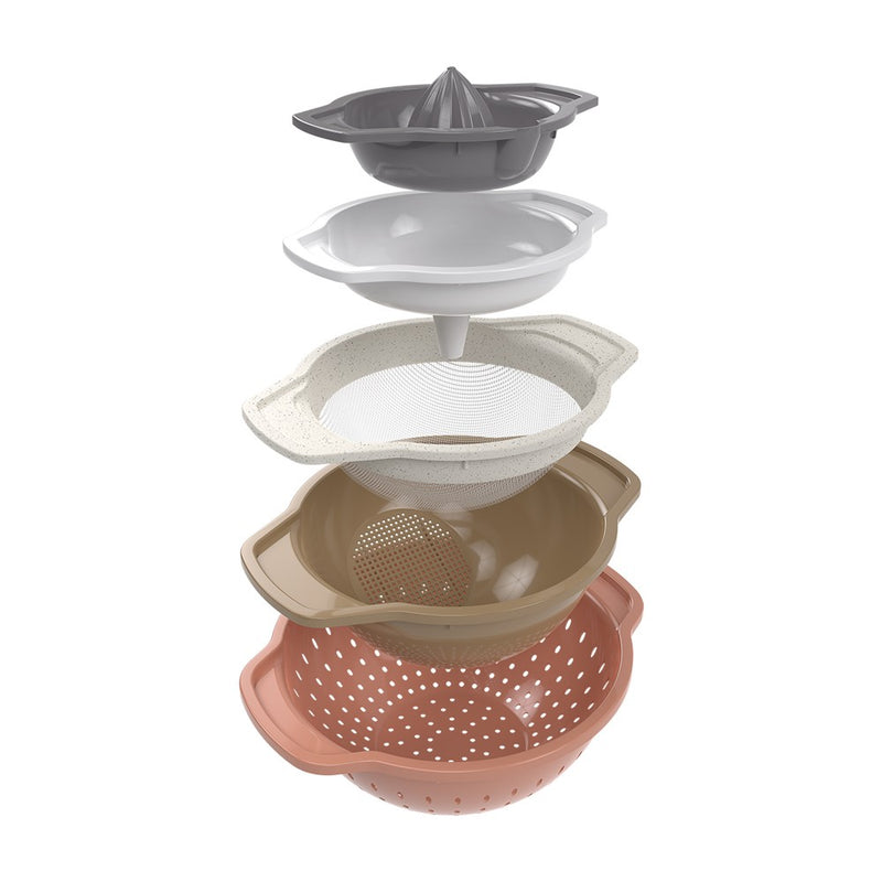 5 Plastic Pieces: 3 colanders, Hand Juicer and Funnel | BPA-Free