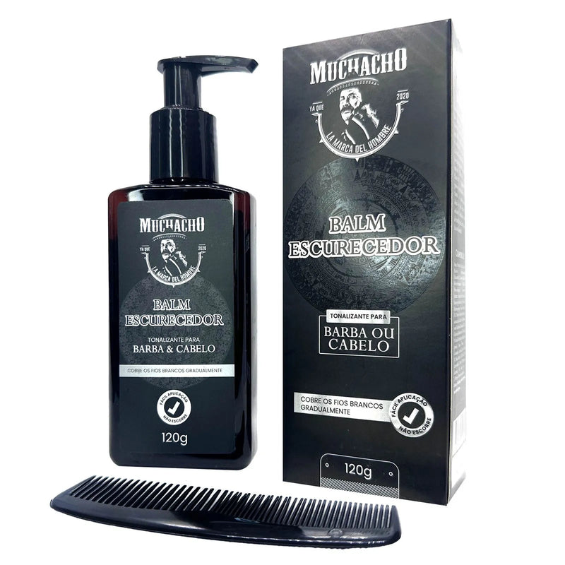 Muchacho Beard and Hair Darkening Balm 4.1oz | With Comb Applicator | Goodbye to Gray Strands