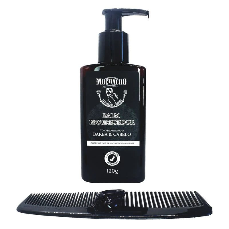 Muchacho Beard and Hair Darkening Balm 4.1oz | With Comb Applicator | Goodbye to Gray Strands
