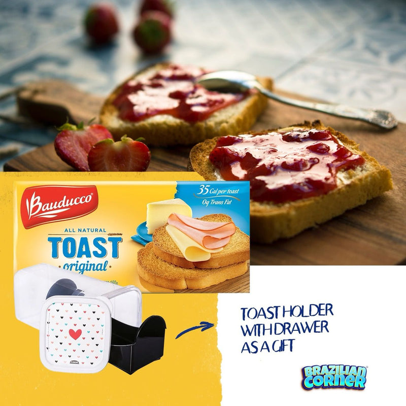 Paquete de pan tostado original Bauducco de 5 oz con recipiente hermético para guardar pan tostado | Pan tostado ligero y crujiente