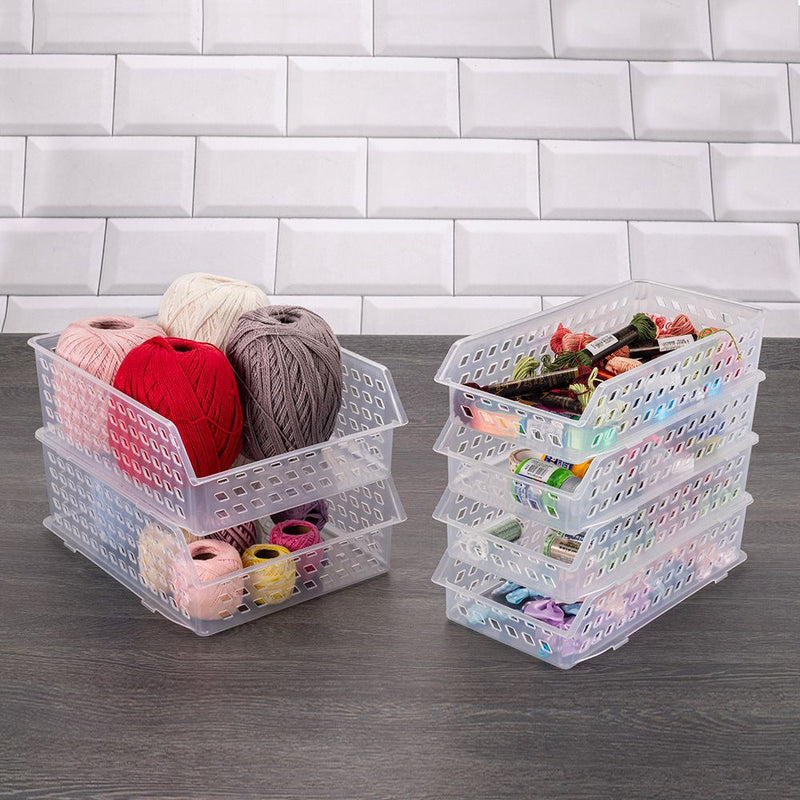 6 Pack Stackable Storage Bins for Pantry Plasutil | Open Front Plastic Storage Basket for Organizing Kitchen, Bathroom | Closet & Bathroom Essentials