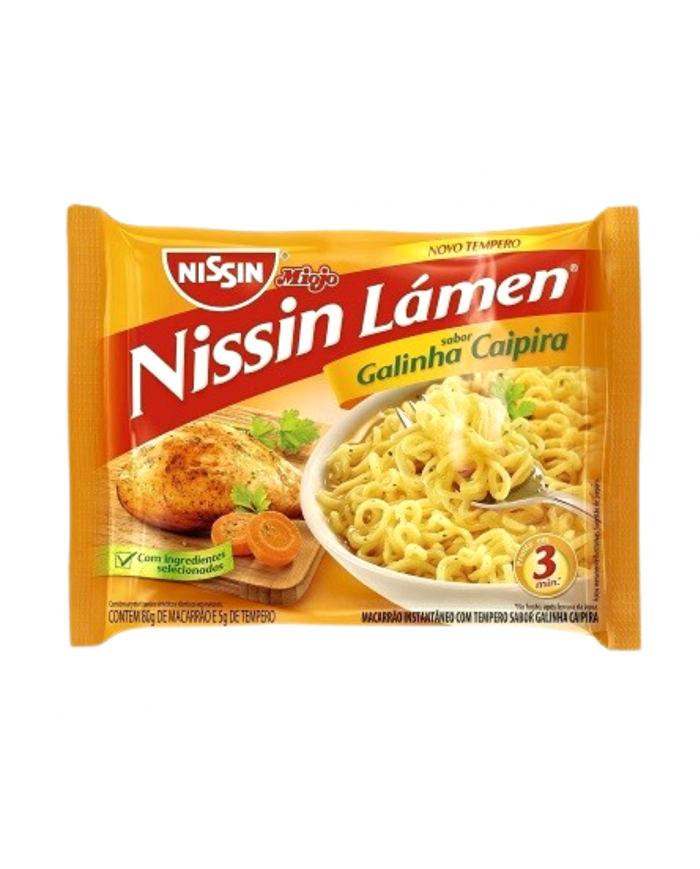 Nissin Lamen Instant Noodle Chicken 2.64Oz | Miojo Macarrão Instantâneo Sabor Galinha Caipira 85g