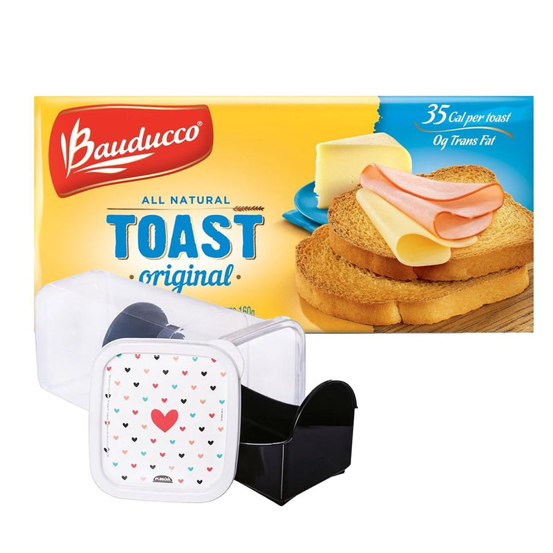 Paquete de pan tostado original Bauducco de 5 oz con recipiente hermético para guardar pan tostado | Pan tostado ligero y crujiente