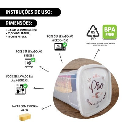 Contenedor para pan de molde con cajón | Panera de plástico sin BPA | Decora Plasutil 3407