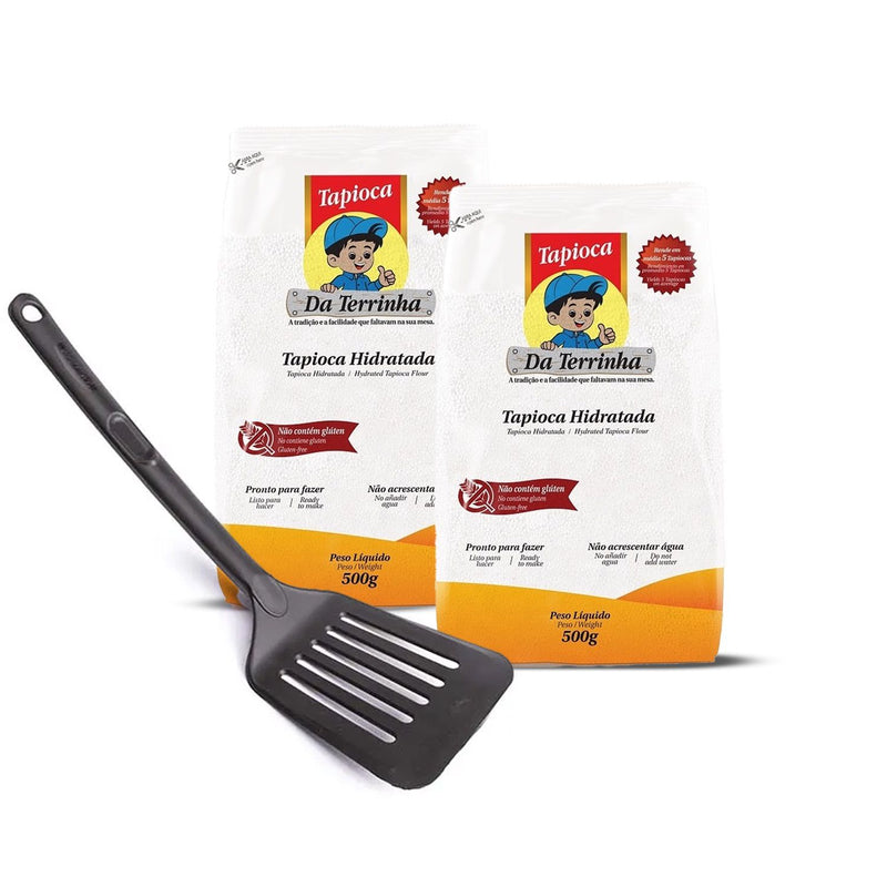 Da Terrinha Tapioca Starch Flour 17.6oz [2 Pack] Bundle with Slotted Spatula Turner | Gluten Free Tapioca Starch