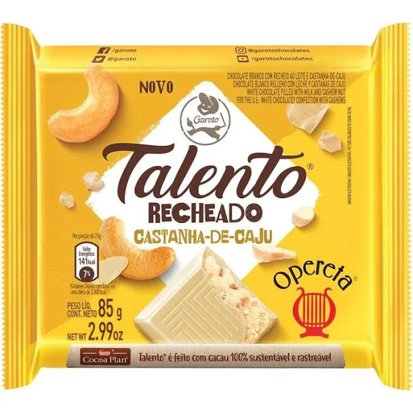 CHOCOLATE TALENTO CASTANHA DE CAJÚ GAROTO 90G